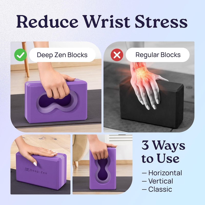 Deep-Zen ® Yoga Blocks Wrist Support; Yoga Blocks 2 Pack with Knee Pads and Strap to Put Less Weight on Wrists; Durable, Versatile Yoga Brick Exercise Block Set, Blocks Yoga - Image 2
